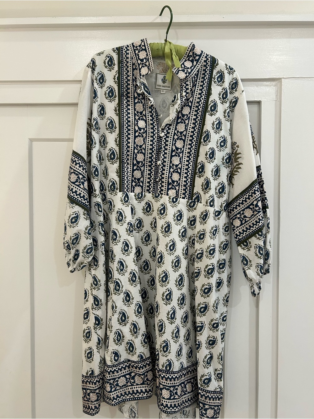 SUE SARTOR Flounce Shorty Dress | Navy/Olive - Size XL